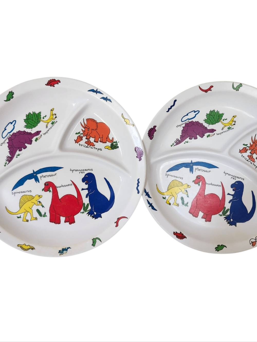 Vtg 1987 Anacapa Melamine Dinosaur Divided Children's Plate Set Of 2 80's